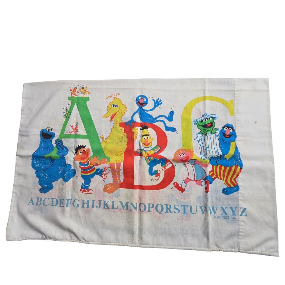 Vintage Sesame Street Muppets ABC Pillowcase Big Bird Cookie Monster Kidcore